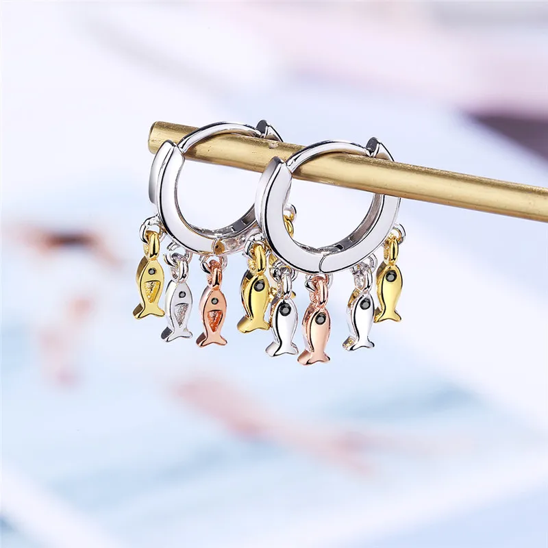 

CODEDOG Cute 3 Color Little Fish Stud Earring Authentic 925 Sterling Silver Earring For Women Fashion Jewelry CME446