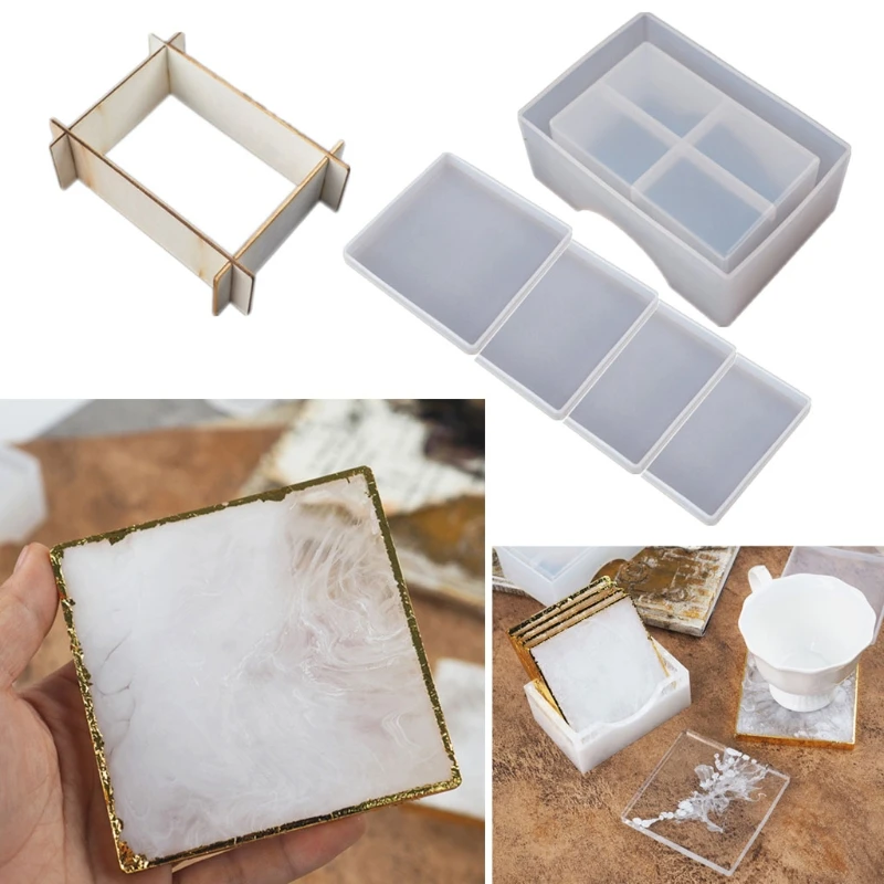 

6 шт. ручной работы силиконовые квадратная Подставка под стакан формы для Чай коврик смолы эпоксидная смола для нанесения покрытий комплект...