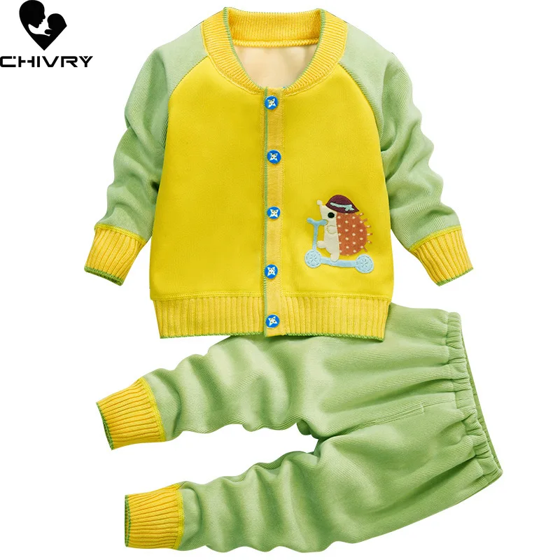 

2Pcs Newborn Baby Knitted Clothes Set Autumn Winter Toddler Boys Girls Cartoon Cardigan Sweater Jackets with Pants Clothing Sets
