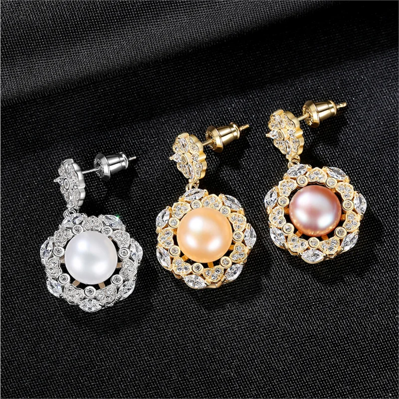 

MeiBaPJ New Fashion Freshwater Pearl Flower Drop Earrings Real 925 Sterling Silver Fine Charm Wedding Jewelry for Women