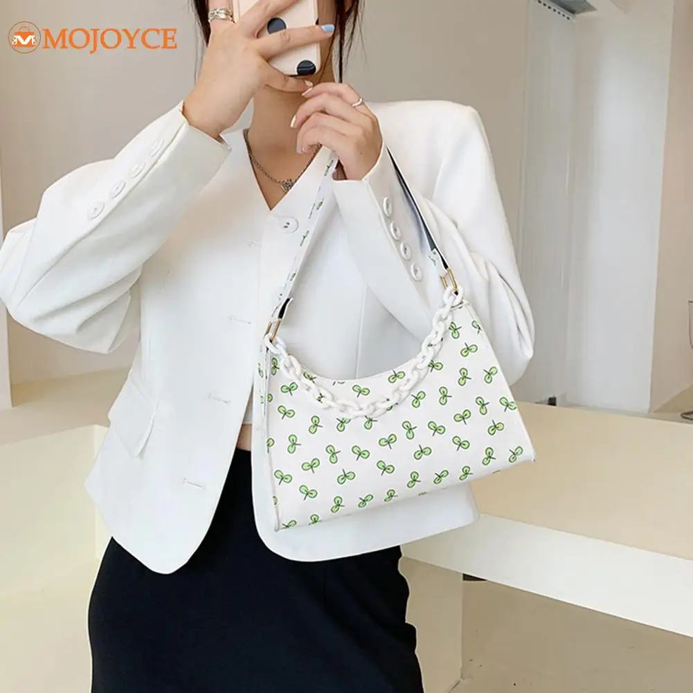 

Small PU Leather Ladies Subaxillary Bags Female Zipper Chain Shoulder Bags Flower Pattern Printing Underarm Bag