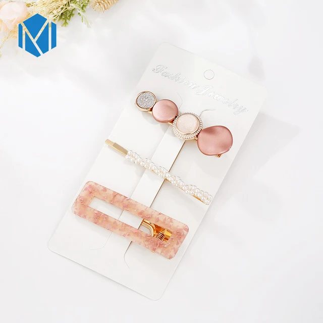 3pcs square pink M MISM INS Круглый корейский Кристалл Сплав заколки для волос Макарон цвет заколки BB шпильки Заколки для женщин обувь девочек аксессуары для волос - Цвет: 3pcs square pink