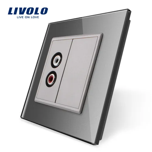 Grey without logo Livolo ЕС Стандартный розетки C791AD-11/12/13/15,4 цвета с украшением в виде кристаллов Стекло Панель, две банды разъем аудио разъем 220V~ 250 V, без логотипа - Тип: Grey without logo