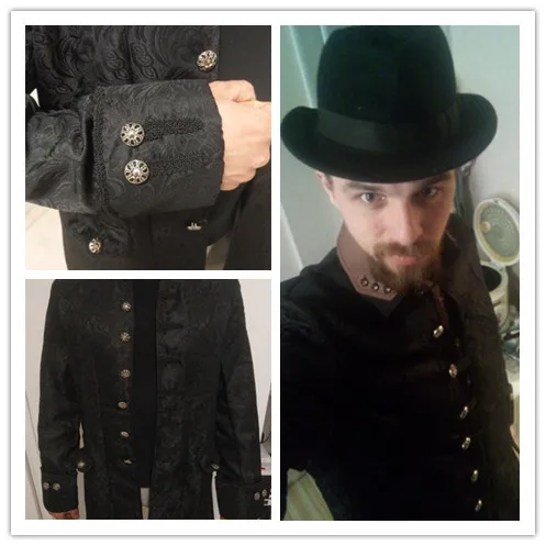 Men Steampunk Military Vintage Coat Stand Collar Single Breasted Solid Gothic Jackets Male Long Sleeve Slim Clothes Outerwear | Мужская