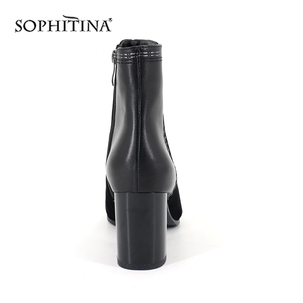 SOPHITINA/пикантные ботинки с острым носком; Высококачественная замшевая удобная модная обувь на квадратном каблуке на молнии; новые женские ботильоны; SC403