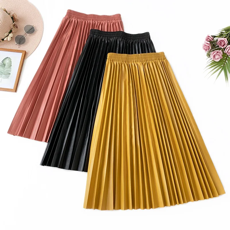 Осень зима 2021 Женская плиссированная юбка из искусственной кожи подходящая ко
