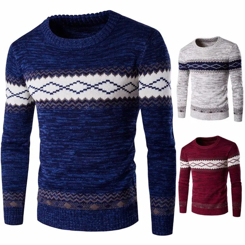 Мужской модный свитер на осень/зиму повседневный полосатый пуловер с круглым
