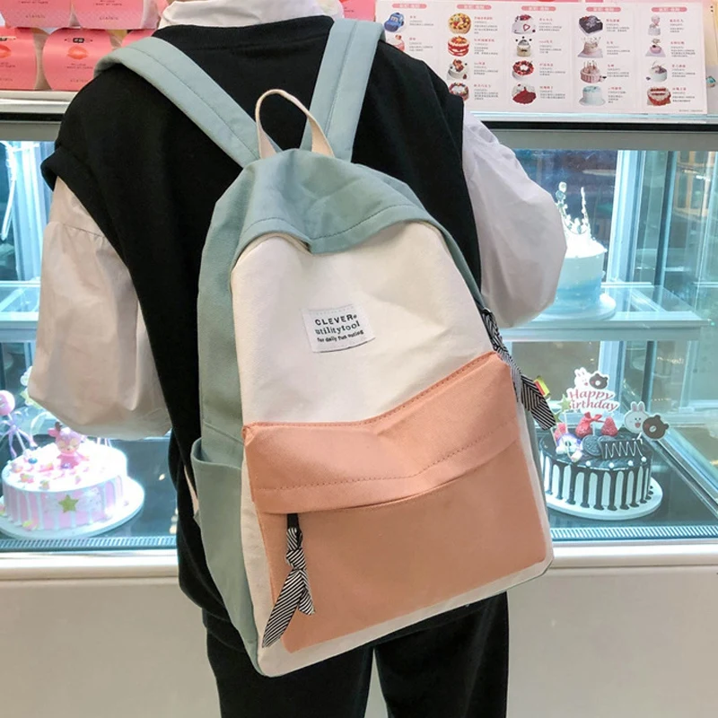 

AUAU-New Fashion Canvas Travel Backpack Large Capacity Youth School Bag Women's Backpack