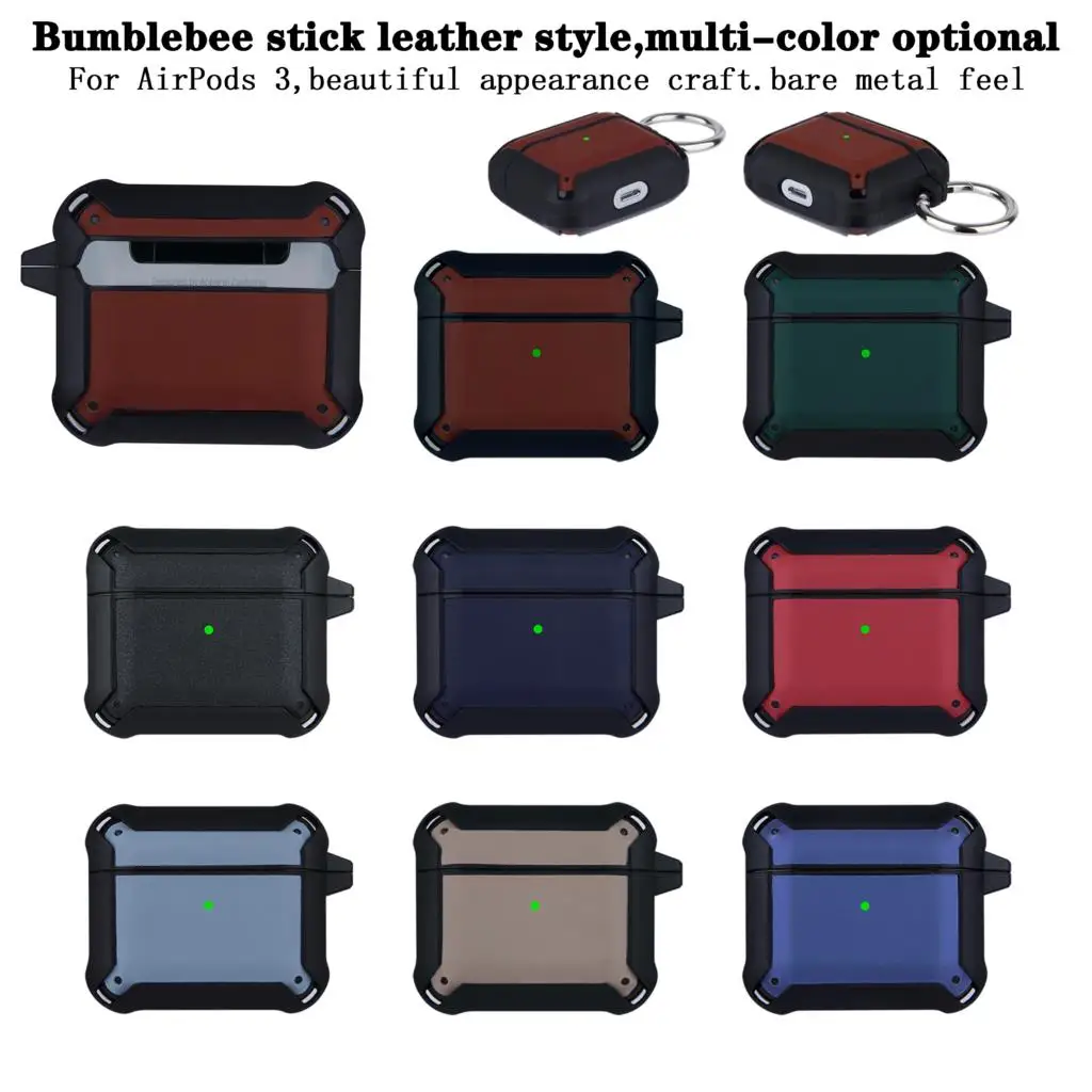 

Роскошный армированный кожаный чехол для Airpods 3, чехол с пряжкой для защиты от потери для Apple AirPods, чехол с полной противоударной защитой, чехл...