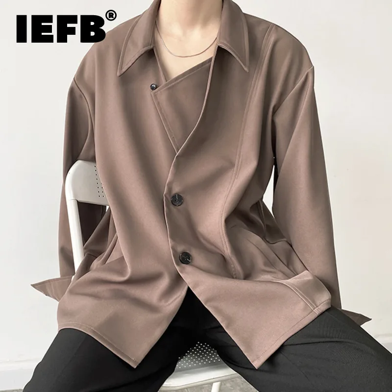 

Мужская одежда IEFB, модная простая Толстая осенне-зимняя рубашка, новинка 2021, свободные однобортные рубашки с лацканами и длинным рукавом, то...