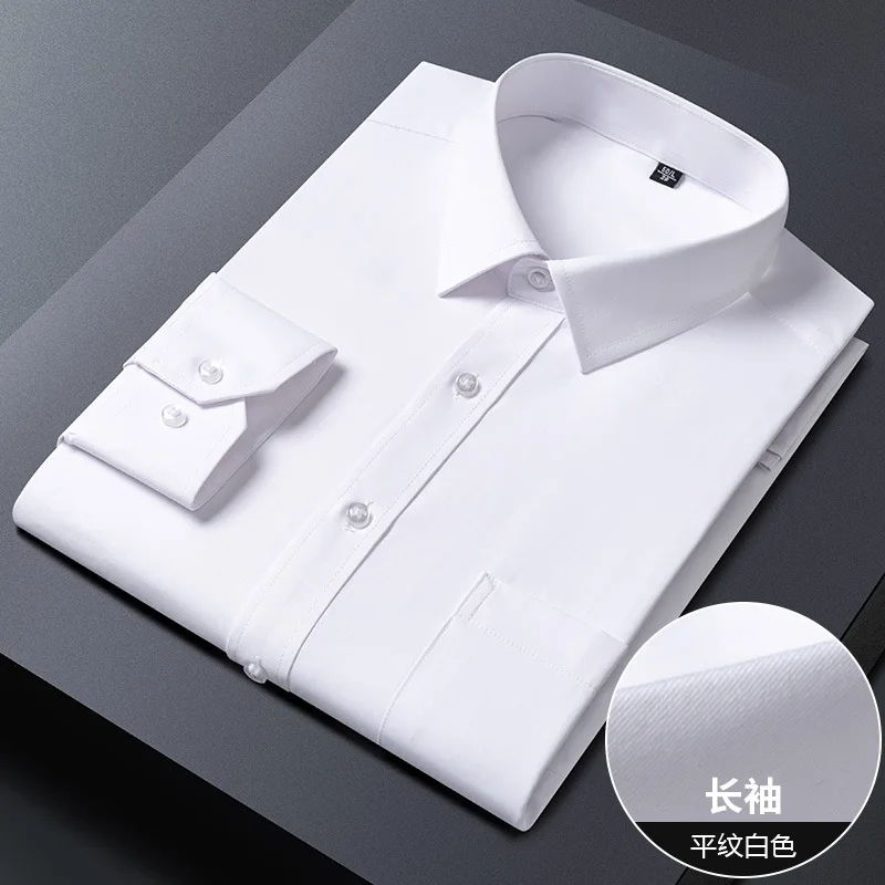 

Мужская однотонная хлопковая рубашка в полоску, Повседневная деловая рубашка с длинными рукавами и нагрудным карманом, Классический крой, ...