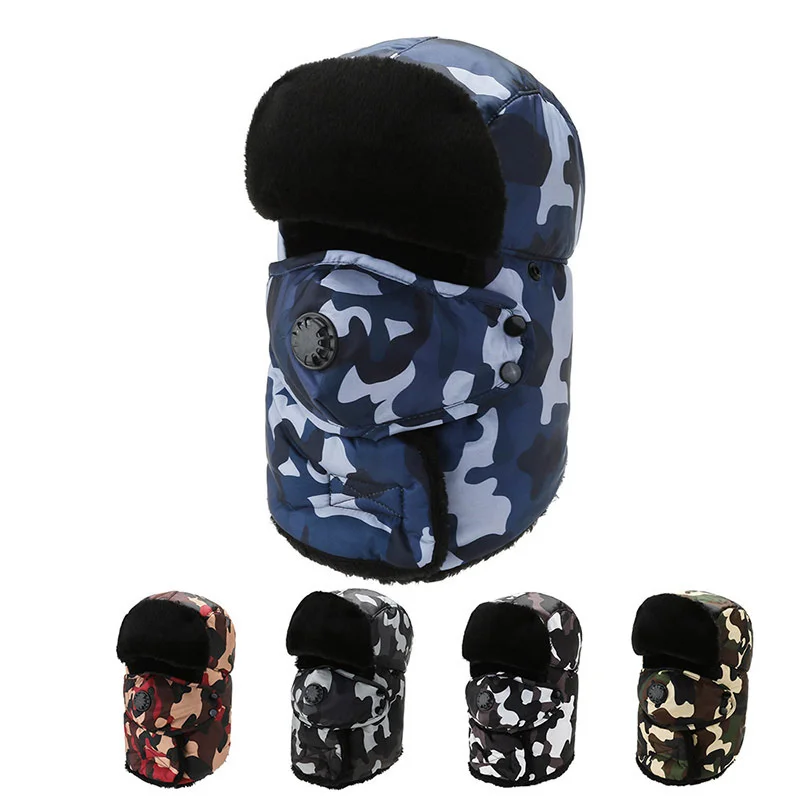 

Thermal Bomber Hats Russian Warm Hat Windproof Dust Mask Winter Hat Breathable Full Face Cover for Outdoor Activitie
