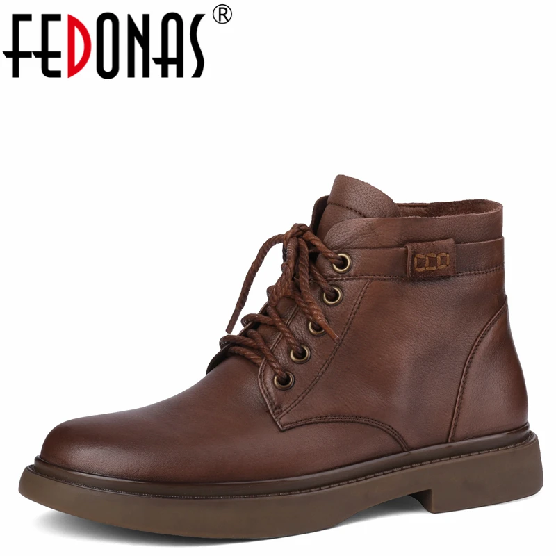 

FEDONAS Working Casual Comfortable Low Heels Women Ankle Boots Autumn Winter Retro Concise Basic Genuine Leather Shoes Woman