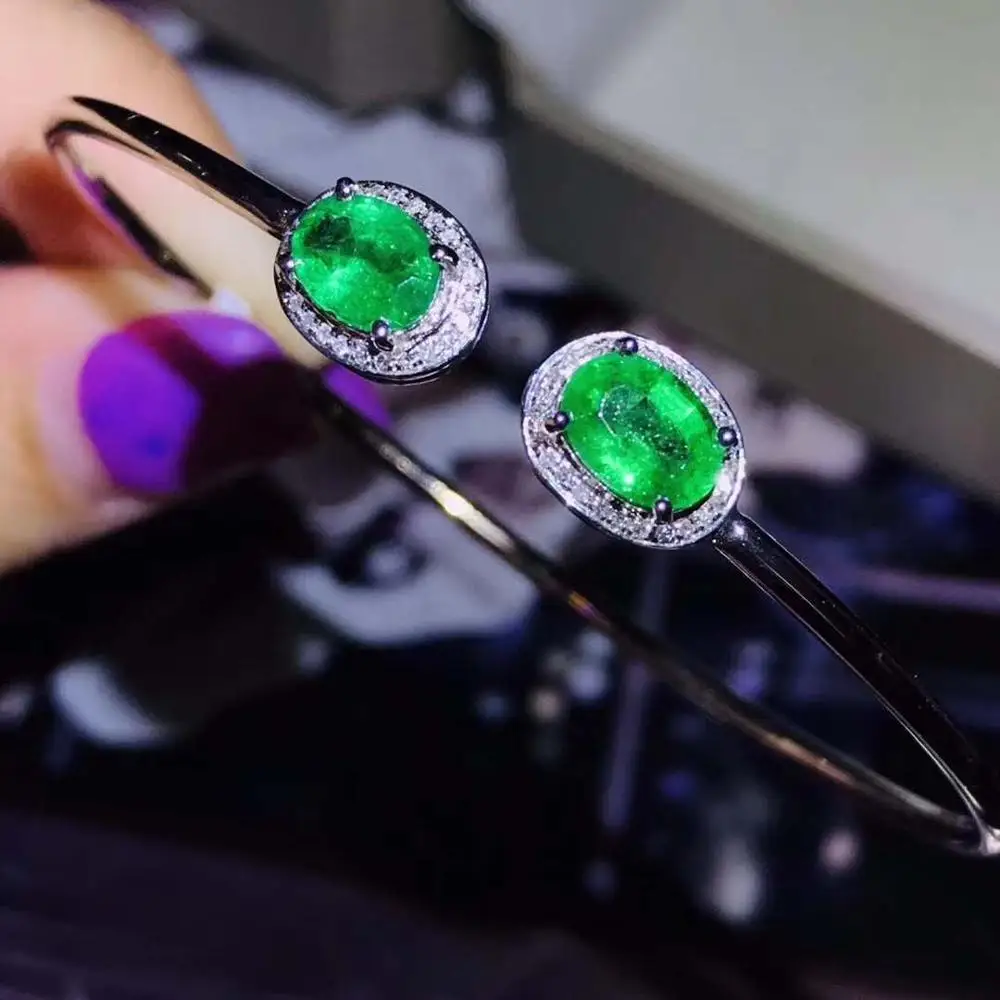

Natural And Real Emerald bangle Bracelet Solid S925 Sterling Silver For Women Color