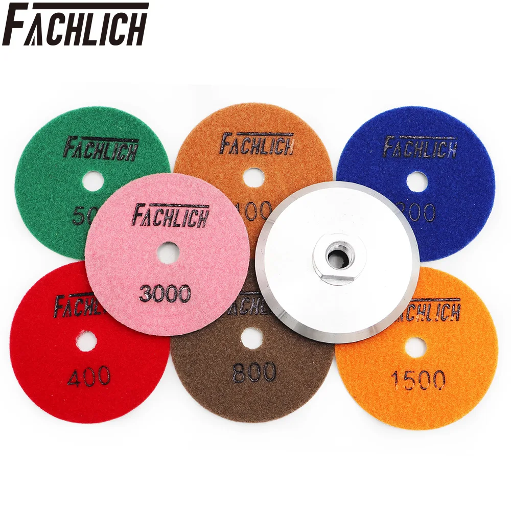 FACHLICH 6pcs/set Wet Diamond Resin Bond Sanding Disc Flexible Polishing Pads For Stone Granite and Marble Dia 100mm/4&quot