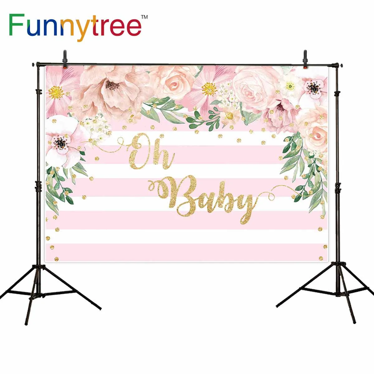 

Funnytree background photophone Baby shower birthday flower Pink stripes Girl children backdrops Party studio photo photography