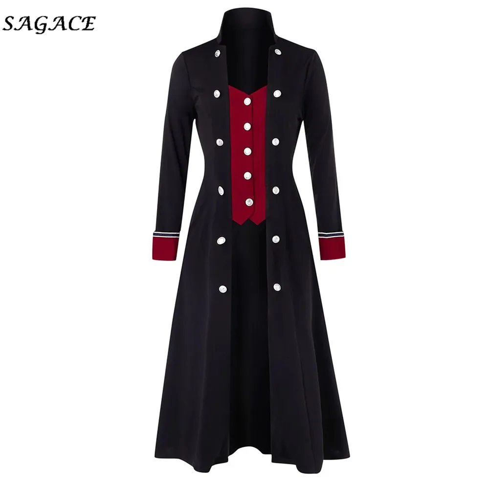 Женская винтажная куртка смокинг Sagace длинная с двойными пуговицами и воротником