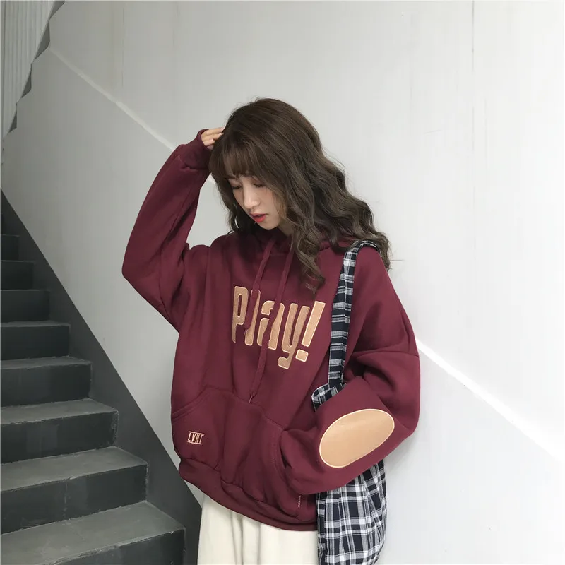 

Waitmore Hooded Sweater for Women 2019 Korean Style Ins Loose BF Idle Style Fleece-Lined Thickened Super Popular CEC Coat