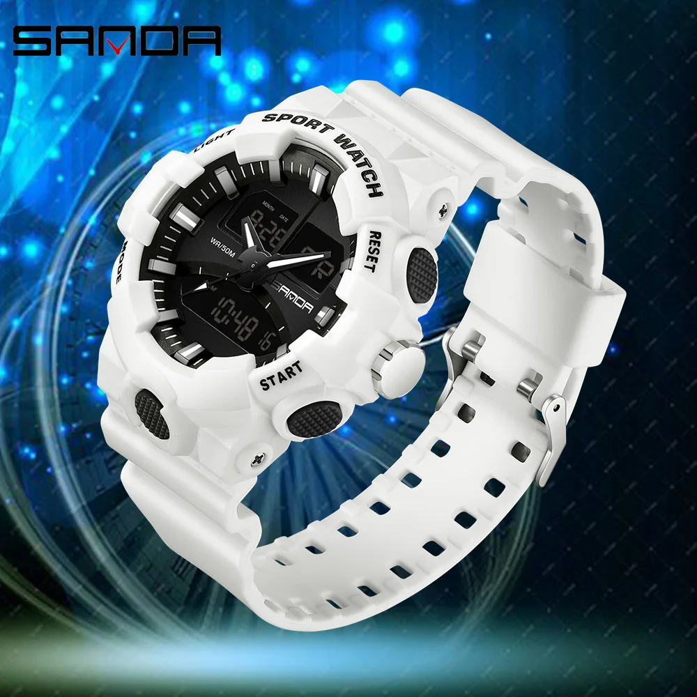 

SANDA Fashion Sport Watch Men Alarm Clock Black dial Waterproof Week Display Men Watches Digital Watch relogio masculino 3130