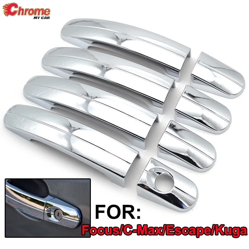For Ford Focus 2 3 Escape Kuga C-Max S-Max Galaxy 4 Car Styling Chrome Door Handle Cover Trim Overlay Molding 2013 2014 - 2019