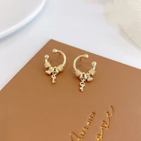 fashion retro gold alloy womens earrings 2021 trend key pendant multi element personality tiny ear studs jewelry for women