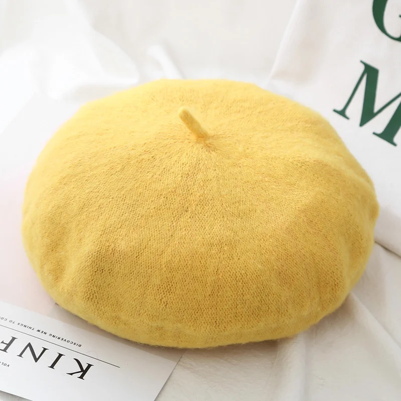 

Women Girls Beret French Artist Warm Wool Winter Beanie Hat Retro Vintage Plain Beret Solid Color Elegant Ladies Winter Caps