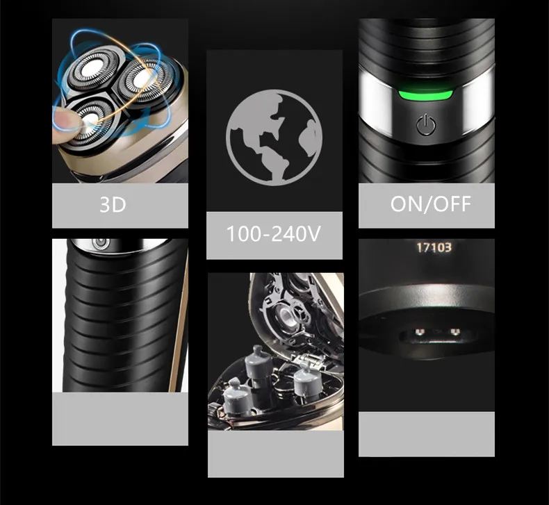 Electric shaver for men Washable Rechargeable Hair Beard shaving machine three blade Razor Electric shavers USB Charge