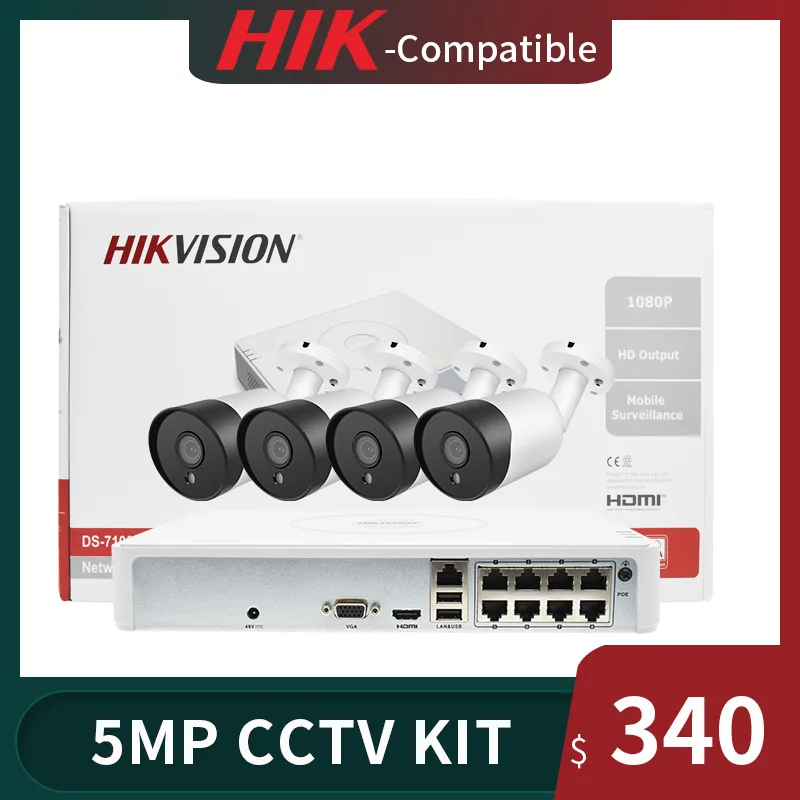 Hikvision 8CH 8 + 4 комплект 5MP ИК возможностью погружения на глубину до 30 м POE NVR