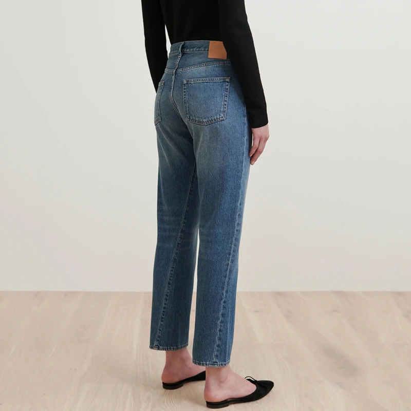 DEAT сплошной цвет Высокая талия неправильный шов прямые джинсовые брюки женские