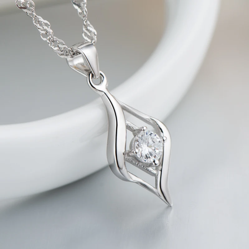 Sterling Silver Clavicle Necklace Rhombus Pendant Zircon Diamond Jewelry for Women 18K Gold Plated 18inches Box Chain | Украшения и