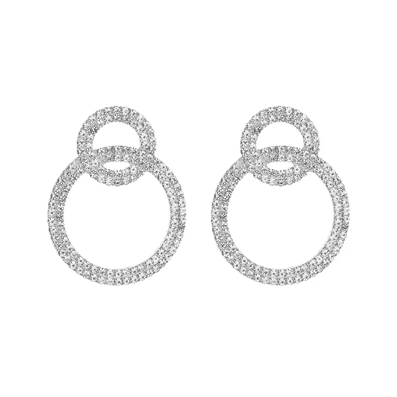 

European and American double circle full diamond geometric earrings female temperament earrings personality wild circle earrings