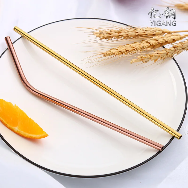 

Reusable Drinking Straws 18/10 Stainless Steel Straw Set Metal Colorful Straw With Cleaner Brush Bar Party Accessory 215MMX6MM