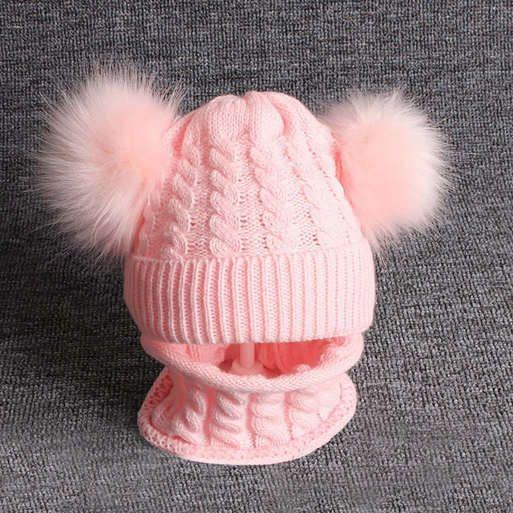 

#40 2pcs Kid Baby Knitting Wool Hemming Keep Warm Winter Hiarball Cap Hat +scarf Set Outdoor Men And Woman Hats