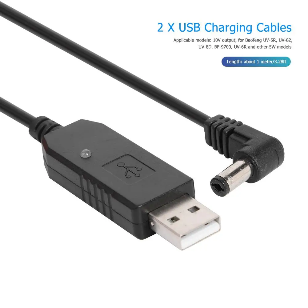 

2pcs USB Charger Cables Practical Durable With Indicator Light for BaoFeng UV-5R UV-82 UV-8D BF-9700 UV-6R Walkie Talkie