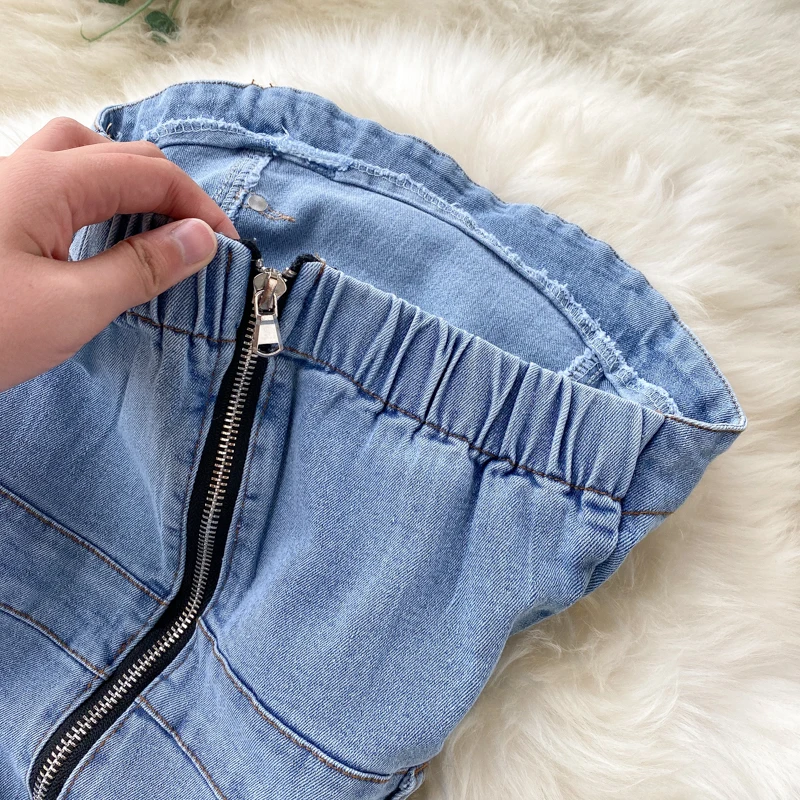 Комбинезон джинсовый женский без бретелек Модный повседневный однотонный