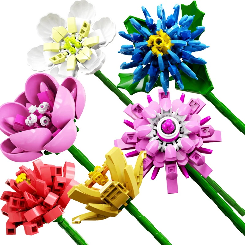 

Креативные идеи букет цветов украшение сада растения MOC строительные блоки кирпичи классическая модель для девочек подарки для друзей игру...
