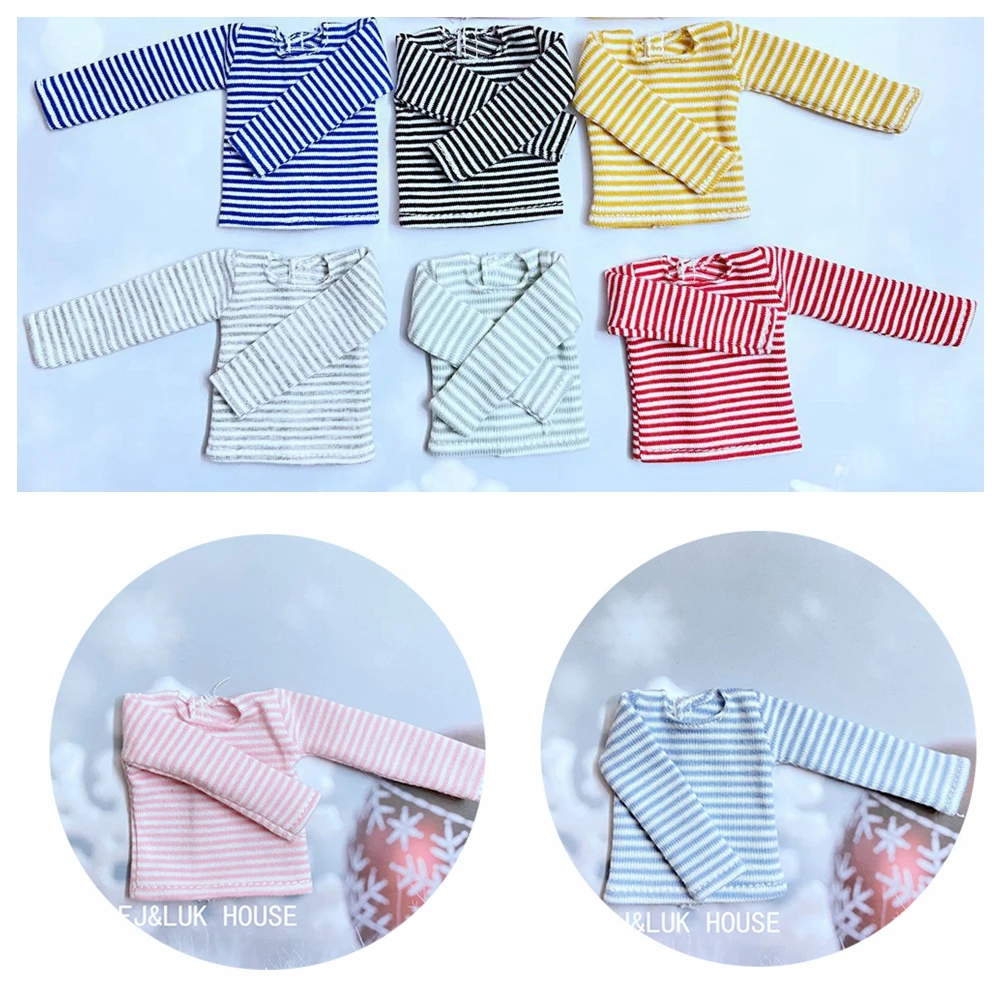Cotton T-shirt Stripe Long Sleeve Shirt For Pullip Blyth 1/6 Dolls Accessories Clothes