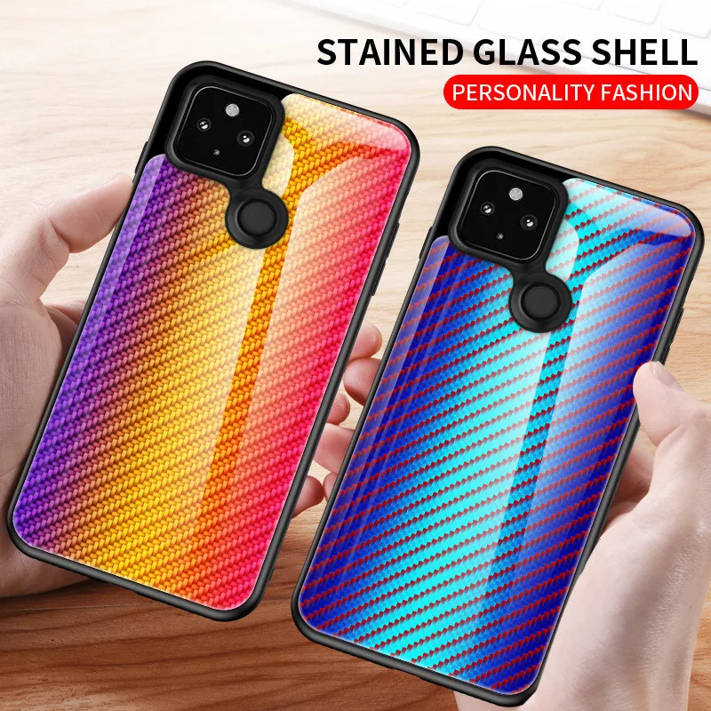colorful tempered glass phone case for google pixel 4a 5g carbon fibre back cover for google pixel 4a 5g 4 4xl 3a 3axl 3 coques free global shipping