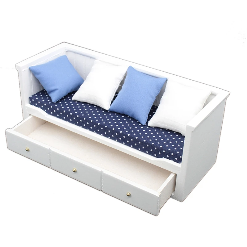 

Miniature Dollhouse Sofa 1:12 Mini Sofa Living Room Furniture Wooden Doll House Decoration Birthday Handcraft for Kids