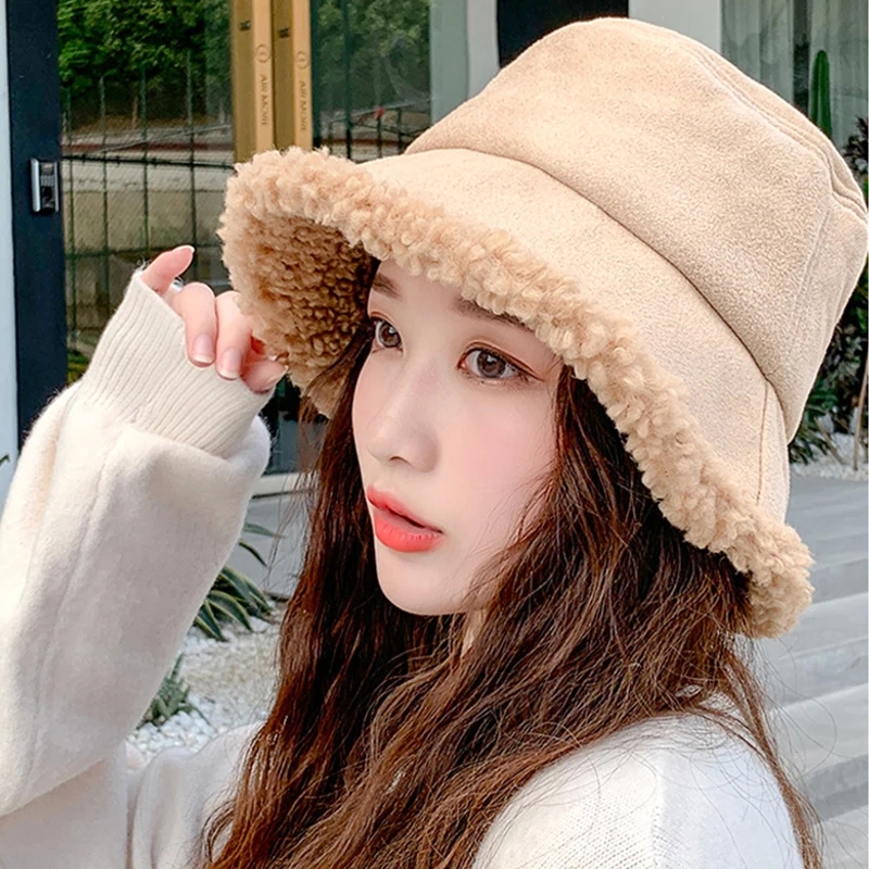 

Winter hats for women fisherman hat female wild cold-proof and warm lamb hair suede basin outdoor shopping trip peaky blinders