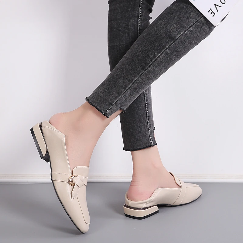 Size 43 Square Toe Slip on Leather Casual Shoes Woman Flats Loafers Korean Fashion Shoes Women Pumps High-quality Office Shoe