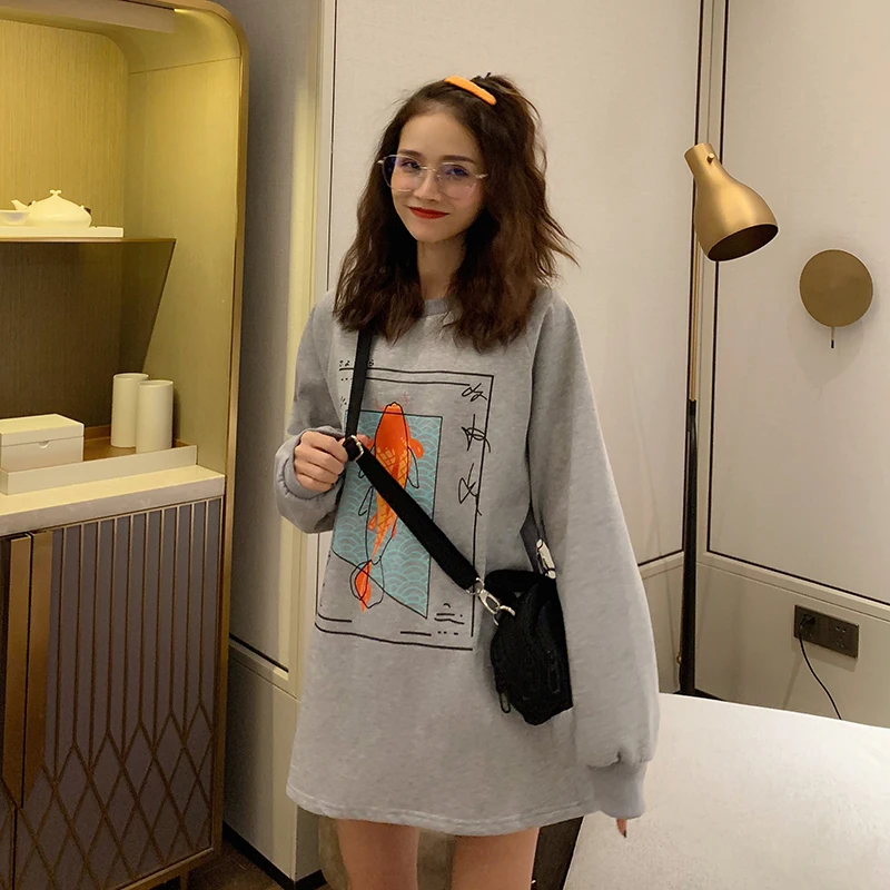Женские кофты японский Harajuku Ulzzang Koi с длинным рукавом свободный свитер женский