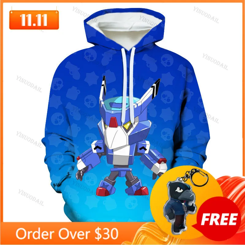

Mecha Crow Shooter Kids Hoodie Leon Shooting Game Spike 3D Sweatshirt Tops Boys Girls MAX Cartoon Star Tops Teen Clothes