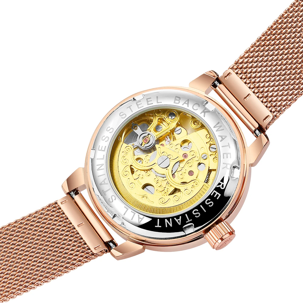 Классические модные черные женские механические наручные часы Reloj Mujer креативный автоматический браслет сетчатый ремешок роскошные женские часы