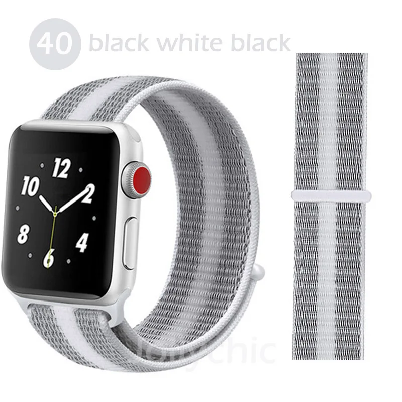 Нейлоновая Мягкая дышащая повязка для Apple Watch Series 4 3/2/1 полосы 38 мм 42 ММ сменная Спортивная петля для iwatch 4 3 2 1 40 мм 44 мм - Цвет ремешка: black white black