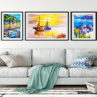 with wooden frame landscape oil painting rain light street art canvas painting canvas living room home decoration wall pictures
