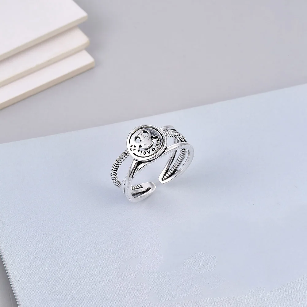 Кольцо женское серебристое со смайликом изящное винтажное Открытое кольцо на