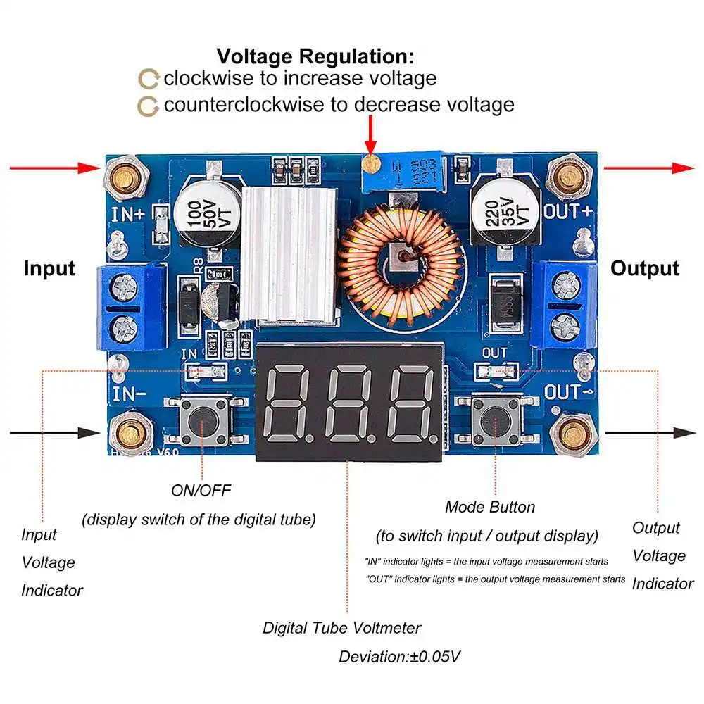 OcioDual вольтметр преобразователь Напряжения DC 5A 75 Вт понижающий Arduino XL4015