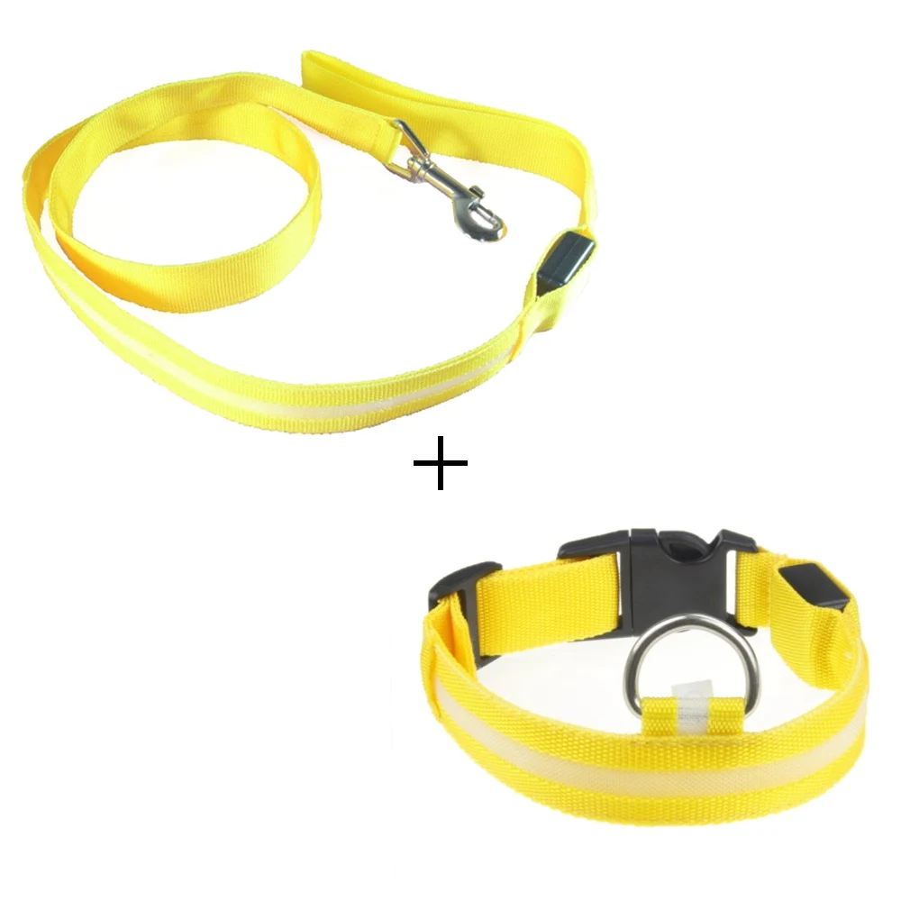 yellow collar set Светодиодный собачий ошейник, поводок для собак, собачий ошейник, набор, электронный нейлоновый собачий поводок, веревочный светильник, поводок для домашних животных, поводок для кошек, продукт для домашних животных - Цвет: yellow collar set