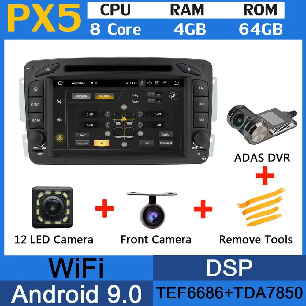 PX6 Octa Core Android 9,0 4+ 64G 5 USB для Mercedes Benz C Class W203 S203 C180 C200 C220 C230 C240 C270 C280 C300 автомобиль радио gps - Цвет: PX5-ADAS